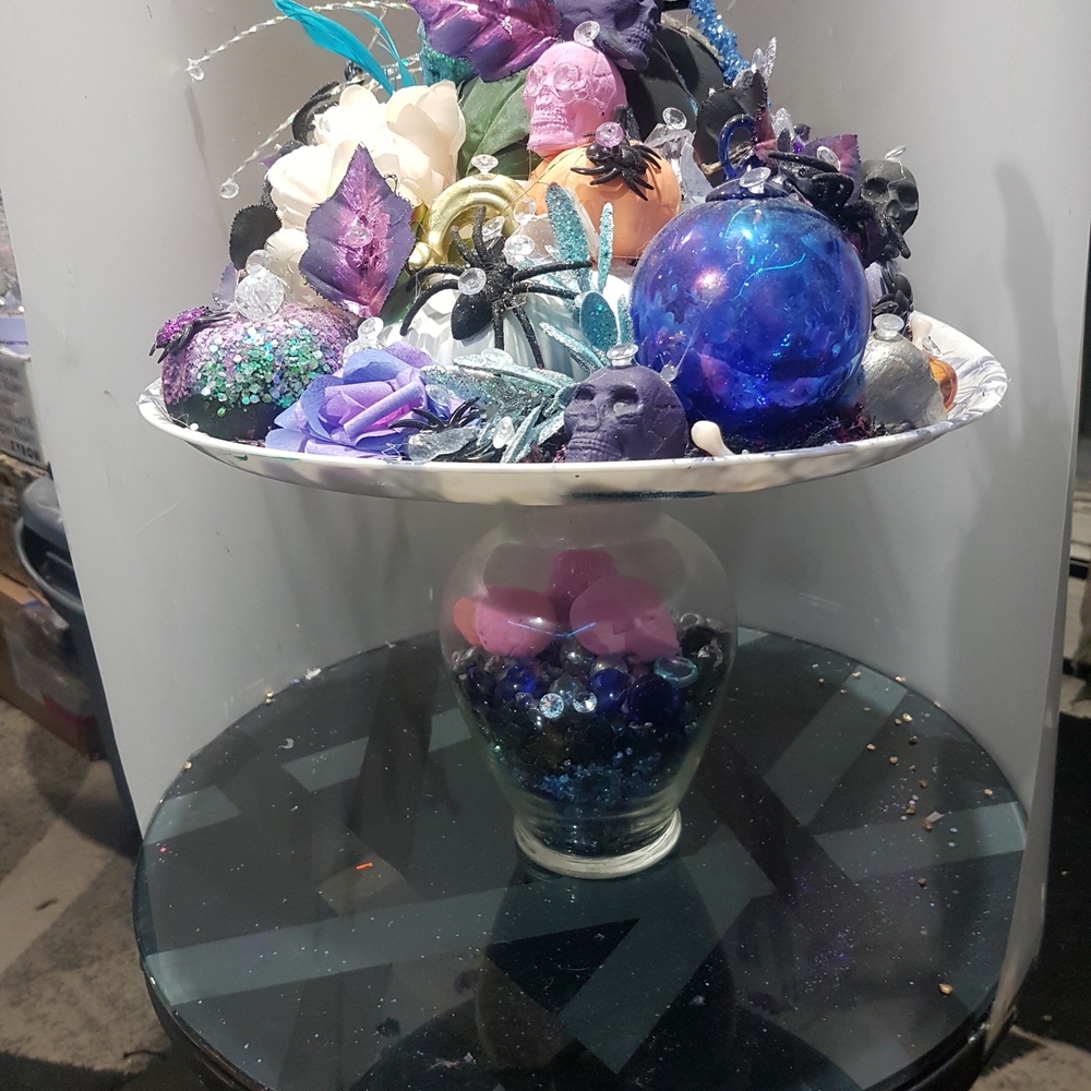 Colorful Halloween Centerpiece with Skulls and Ornaments